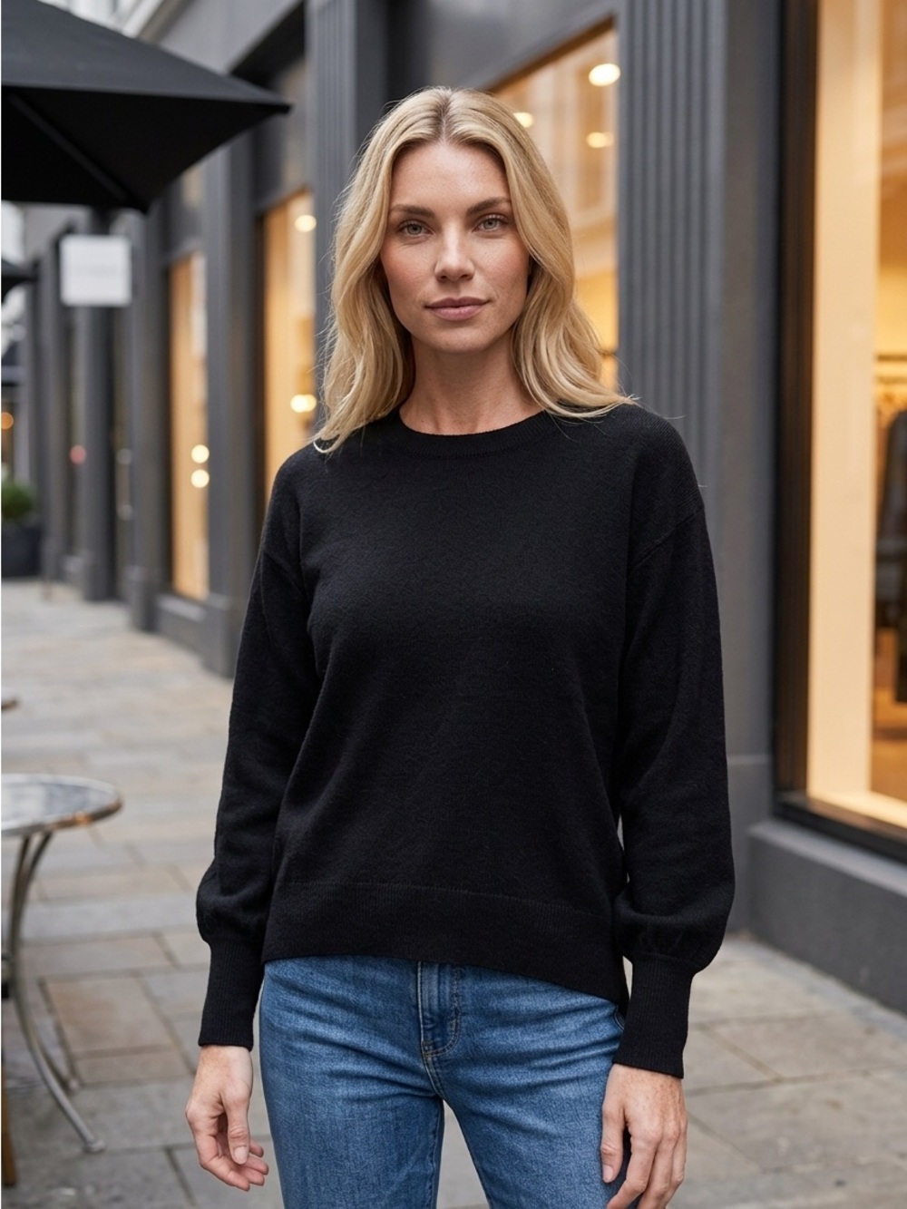 Chicos Black Label 100% Cashmere Balloon Sleeve Sweater Size 0 (S) *Repaired